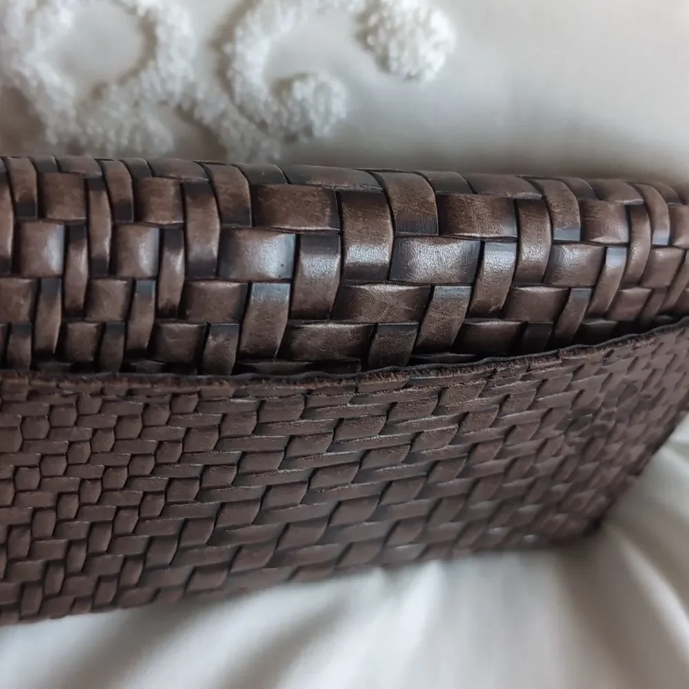 Patricia Nash Italian Antique Brown 🤎 Basket Weave Design Trifold Wallet- Rare